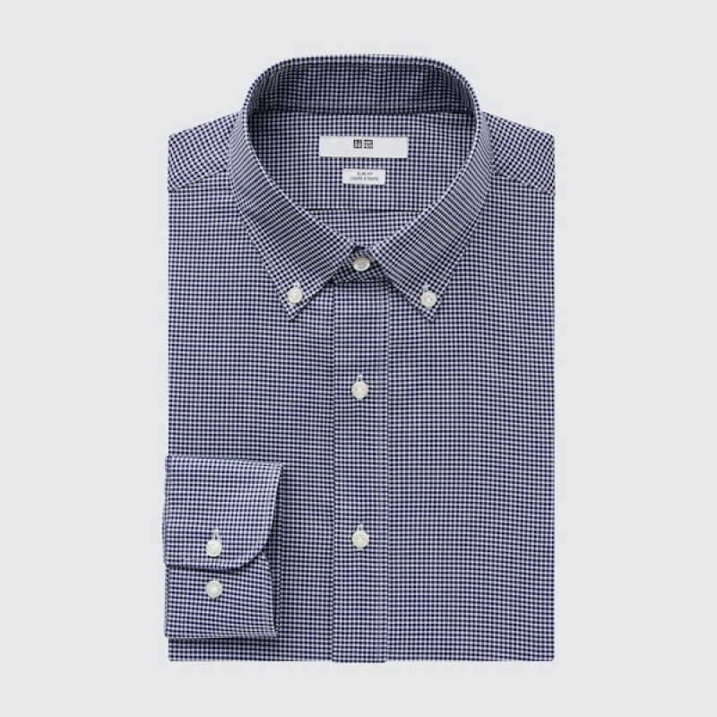 Uniqlo Easy Care Checked Stretch Slim-Fit Long-Sleeve Muške Košulje Tamnoplave | 8436-UCAWL