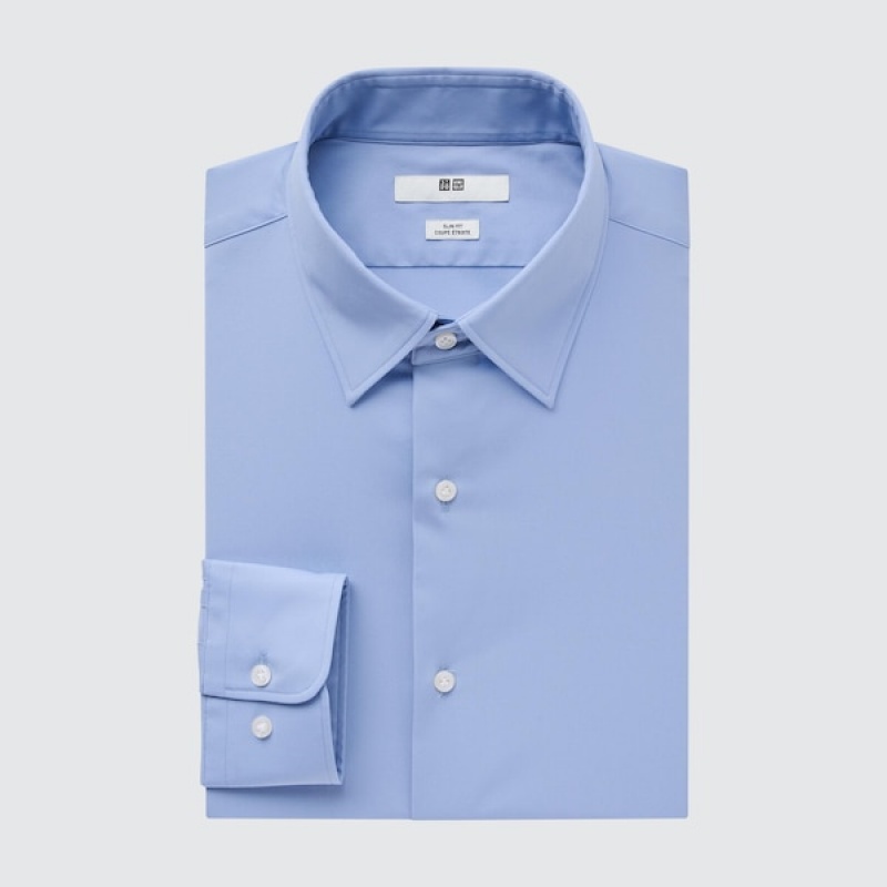 Uniqlo Easy Care Stretch Slim Fit Long-Sleeve Muške Košulje Plave | 8012-VMNFT