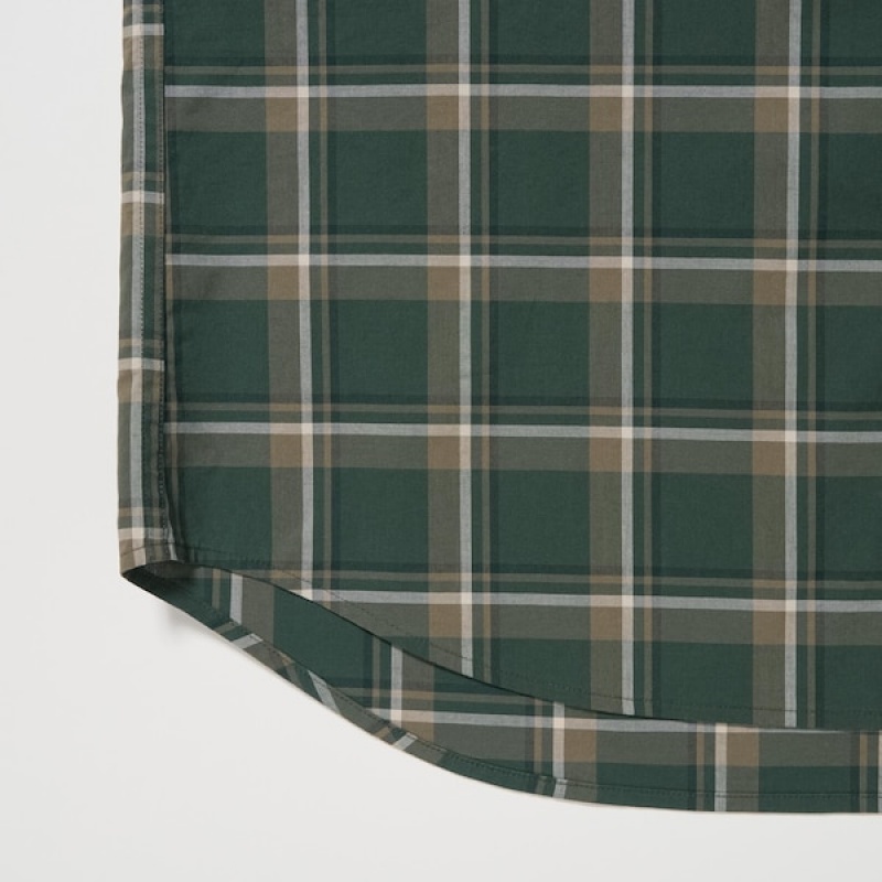 Uniqlo Extra Fine Cotton Broadcloth Checked Long-Sleeve Ženske Košulje Maslinasto Zelene | 6029-JQRWI