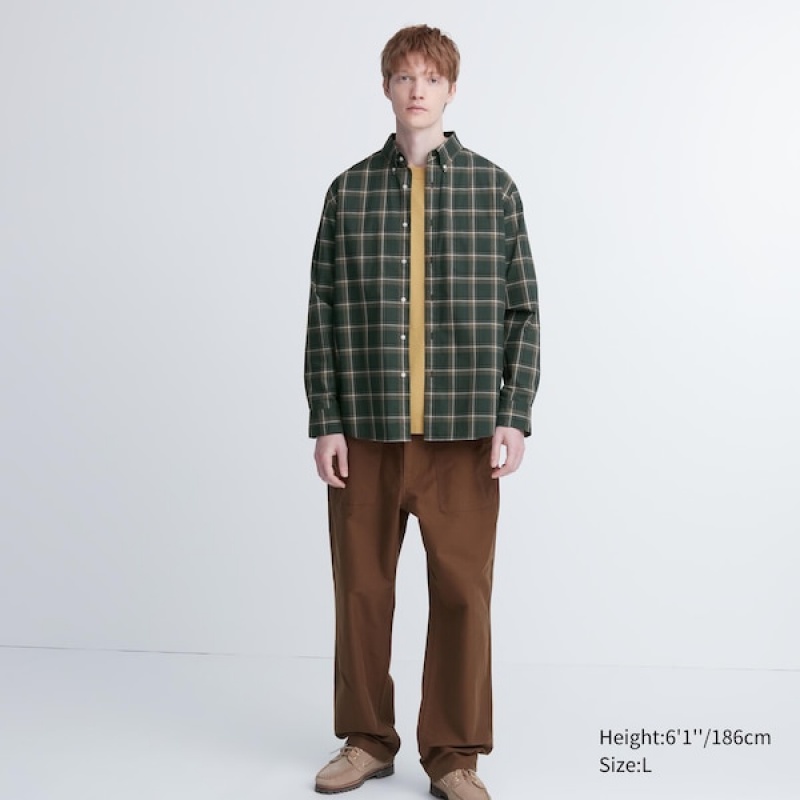 Uniqlo Extra Fine Cotton Broadcloth Checked Long-Sleeve Ženske Košulje Maslinasto Zelene | 6029-JQRWI