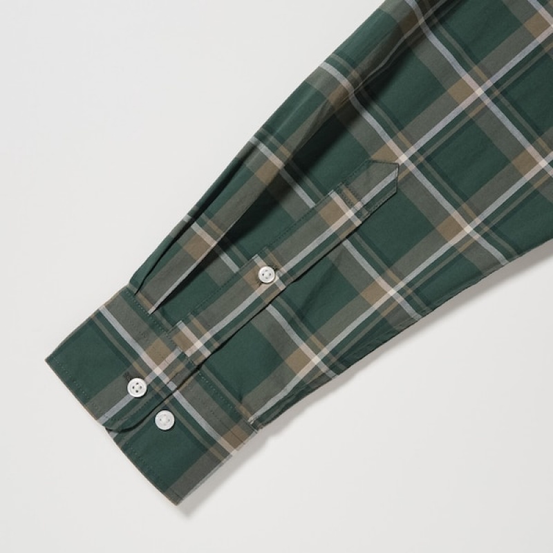 Uniqlo Extra Fine Cotton Broadcloth Checked Long-Sleeve Ženske Košulje Maslinasto Zelene | 6029-JQRWI