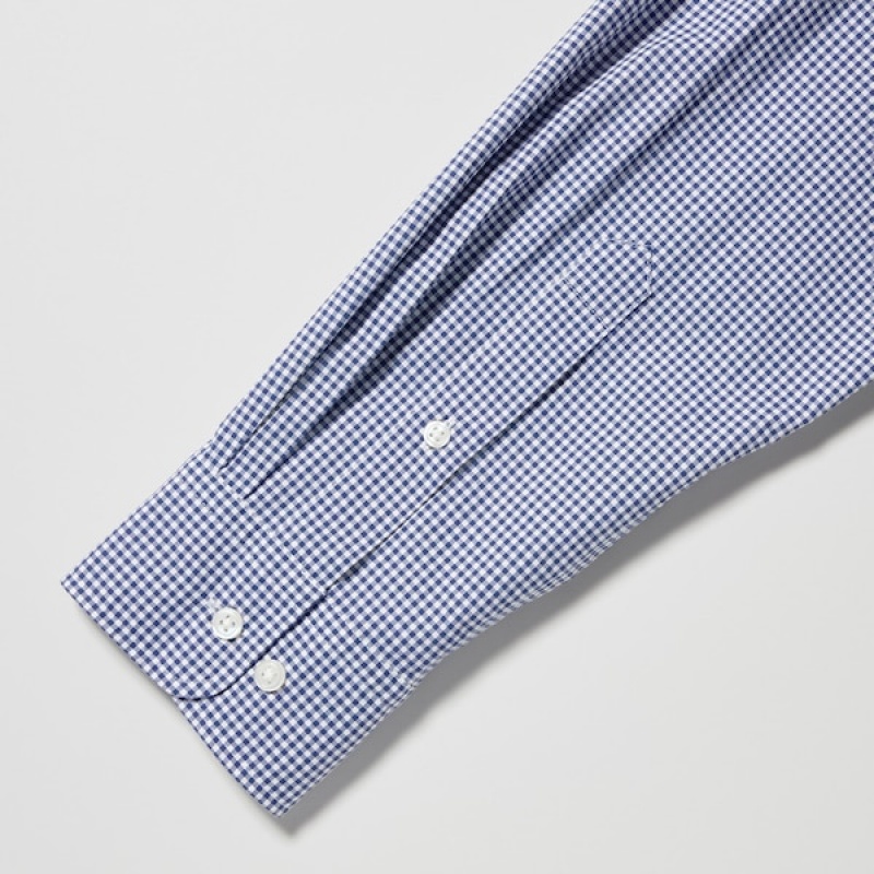 Uniqlo Extra Fine Cotton Broadcloth Checked Long-Sleeve Muške Košulje Plave | 0623-PVLSA