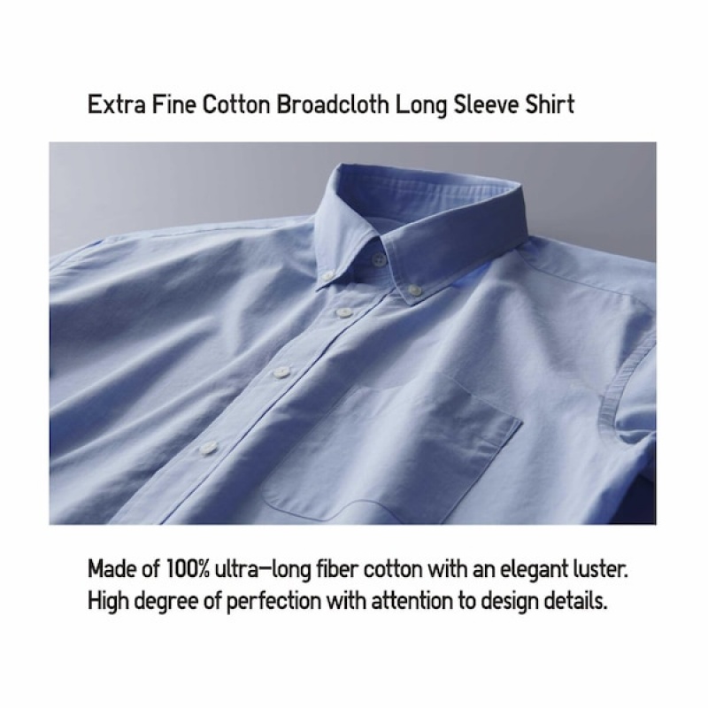 Uniqlo Extra Fine Cotton Broadcloth Checked Long-Sleeve Muške Košulje Plave | 0623-PVLSA