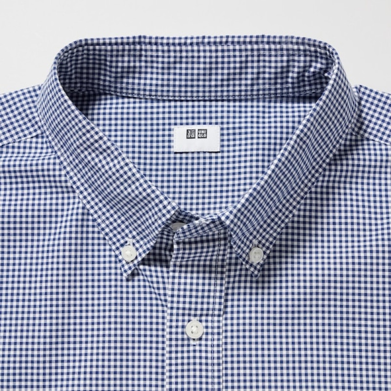 Uniqlo Extra Fine Cotton Broadcloth Checked Long-Sleeve Muške Košulje Plave | 0623-PVLSA