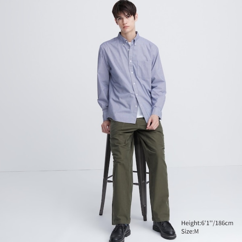 Uniqlo Extra Fine Cotton Broadcloth Checked Long-Sleeve Muške Košulje Plave | 0623-PVLSA