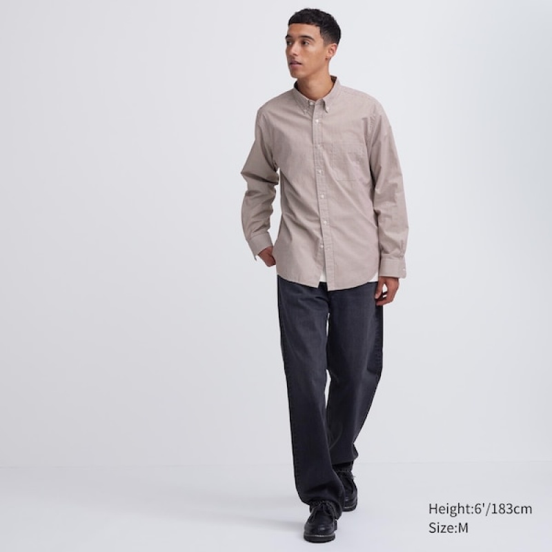 Uniqlo Extra Fine Cotton Broadcloth Checked Long-Sleeve Muške Košulje Smeđe | 2657-HVGMT