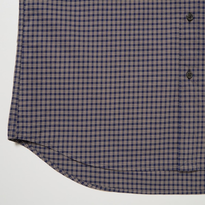 Uniqlo Extra Fine Cotton Broadcloth Checked Long-Sleeve Muške Košulje Smeđe | 9807-VLFPW