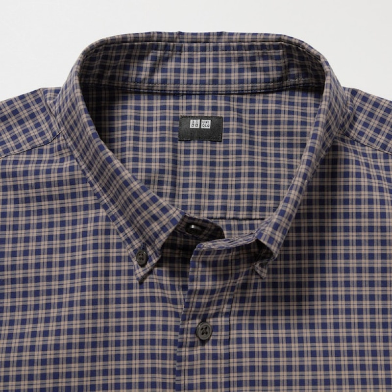Uniqlo Extra Fine Cotton Broadcloth Checked Long-Sleeve Muške Košulje Smeđe | 9807-VLFPW