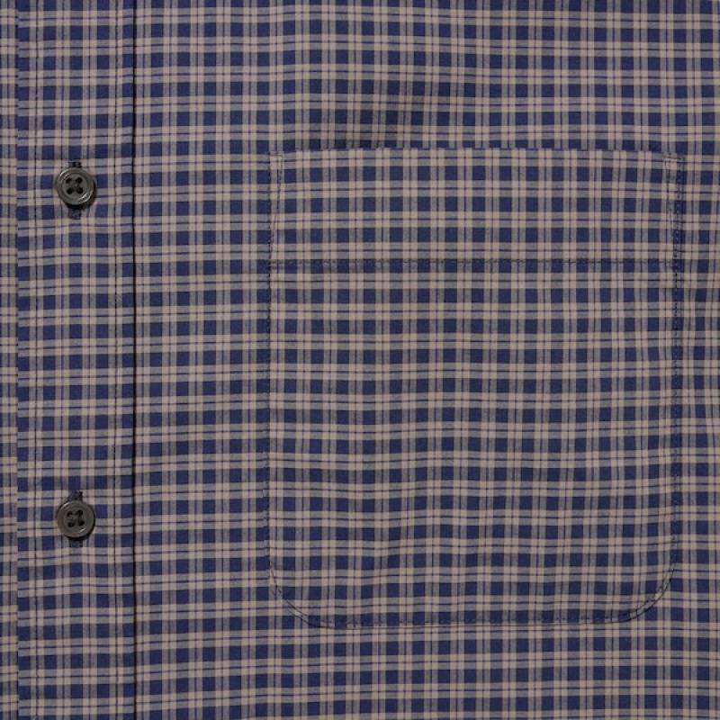 Uniqlo Extra Fine Cotton Broadcloth Checked Long-Sleeve Muške Košulje Smeđe | 9807-VLFPW