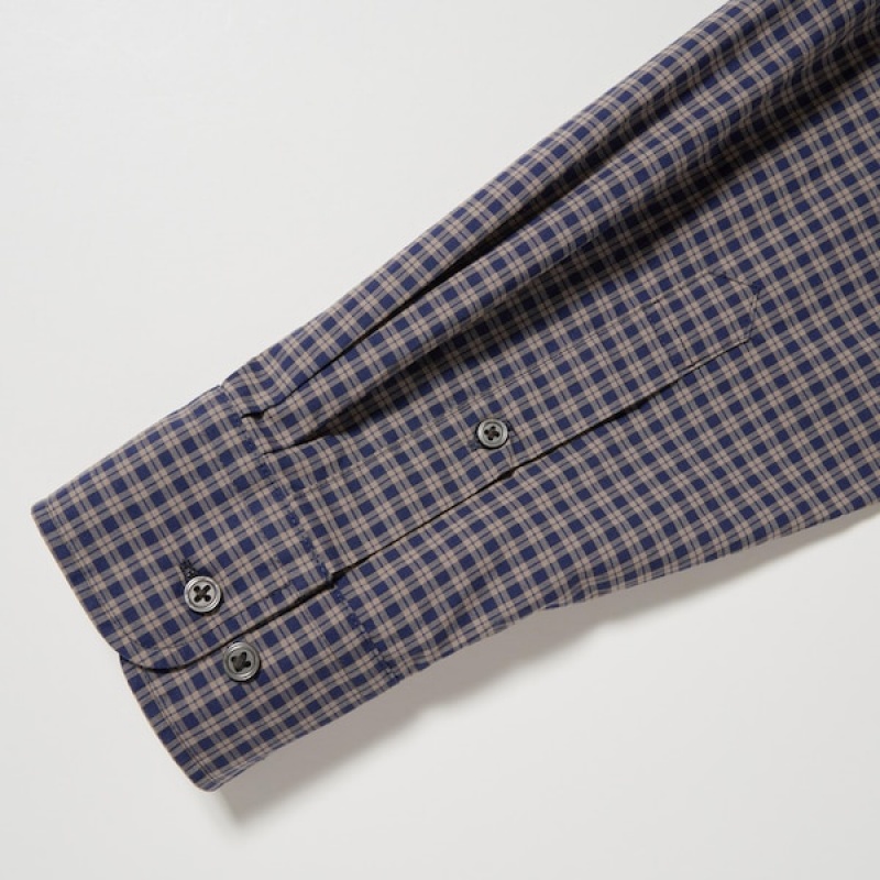 Uniqlo Extra Fine Cotton Broadcloth Checked Long-Sleeve Muške Košulje Smeđe | 9807-VLFPW