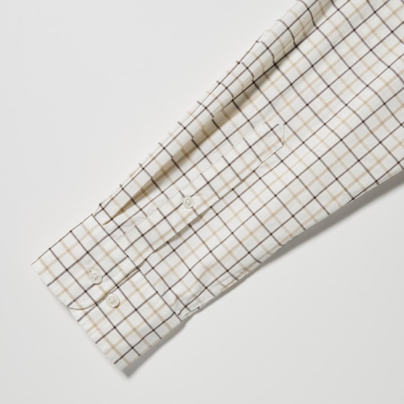 Uniqlo Extra Fine Cotton Broadcloth Checked Long-Sleeve Muške Košulje Bijele | 8172-TSVUK