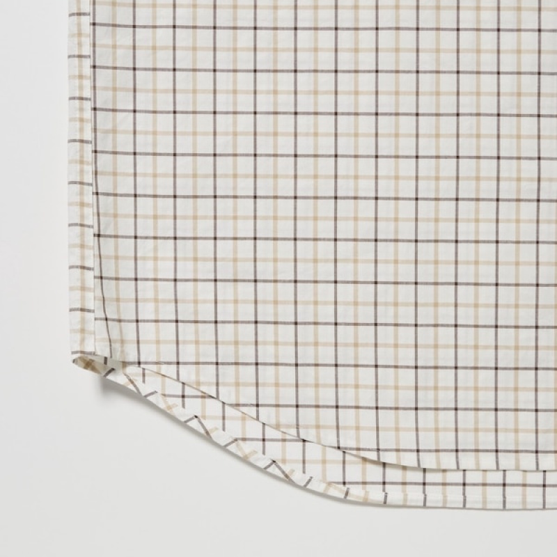 Uniqlo Extra Fine Cotton Broadcloth Checked Long-Sleeve Muške Košulje Bijele | 8172-TSVUK
