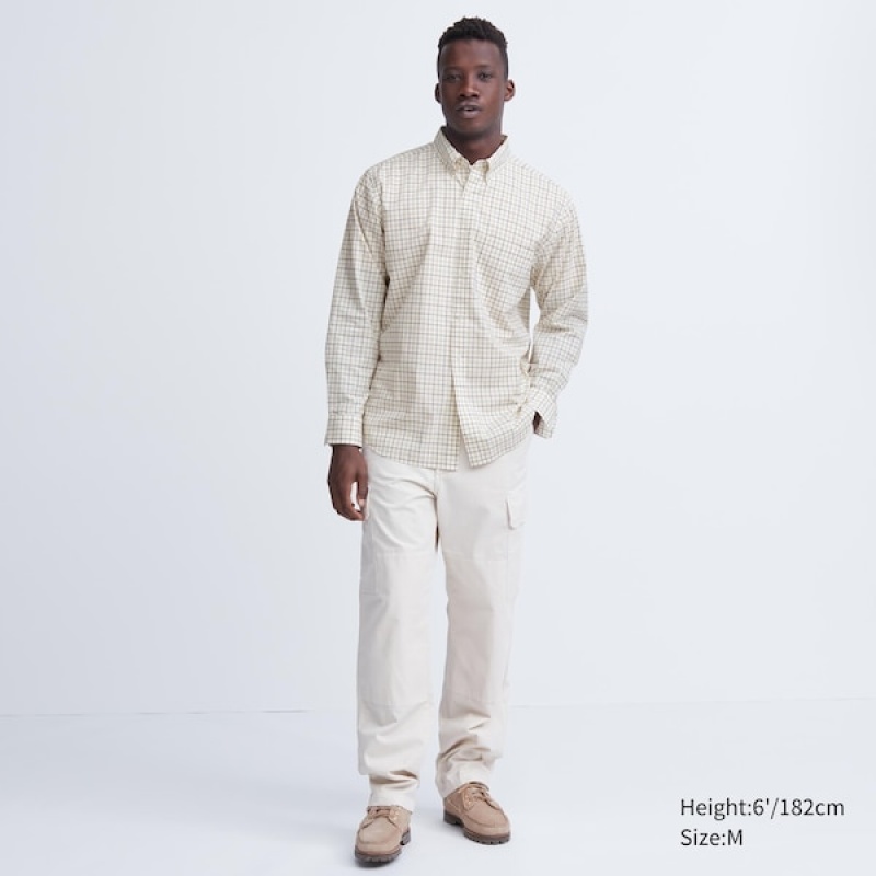 Uniqlo Extra Fine Cotton Broadcloth Checked Long-Sleeve Muške Košulje Bijele | 8172-TSVUK