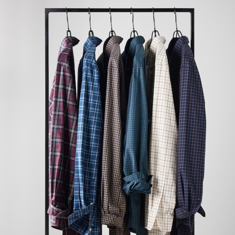 Uniqlo Extra Fine Cotton Broadcloth Checked Long-Sleeve Muške Košulje Bijele | 8172-TSVUK