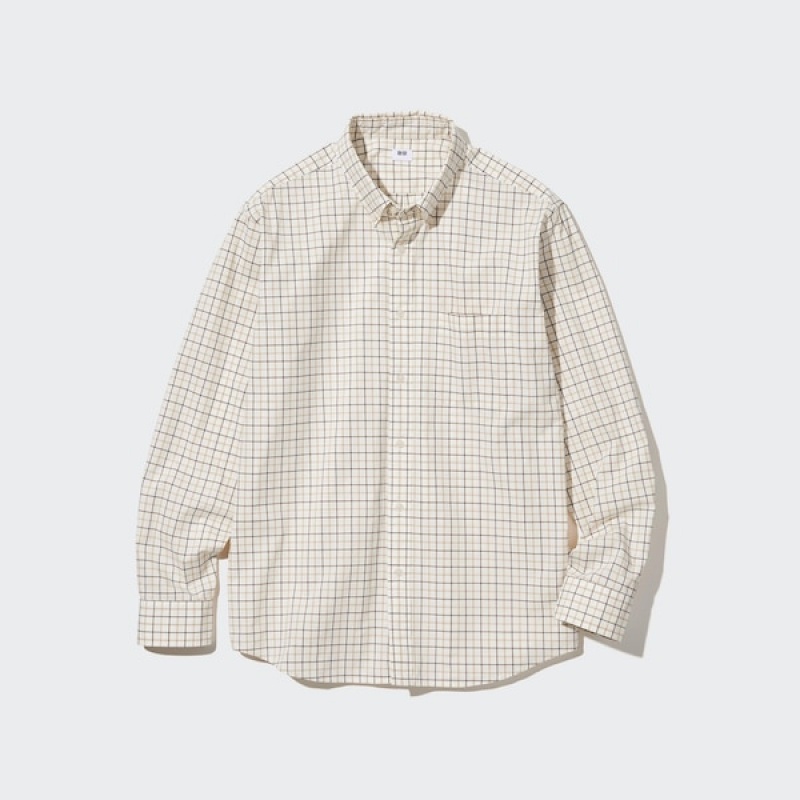 Uniqlo Extra Fine Cotton Broadcloth Checked Long-Sleeve Muške Košulje Bijele | 8172-TSVUK