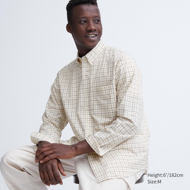 Uniqlo Extra Fine Cotton Broadcloth Checked Long-Sleeve Muške Košulje Bijele | 8172-TSVUK