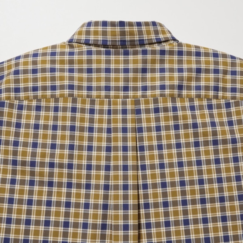 Uniqlo Extra Fine Cotton Broadcloth Checked Long-Sleeve Muške Košulje Žute | 4587-JDMBF