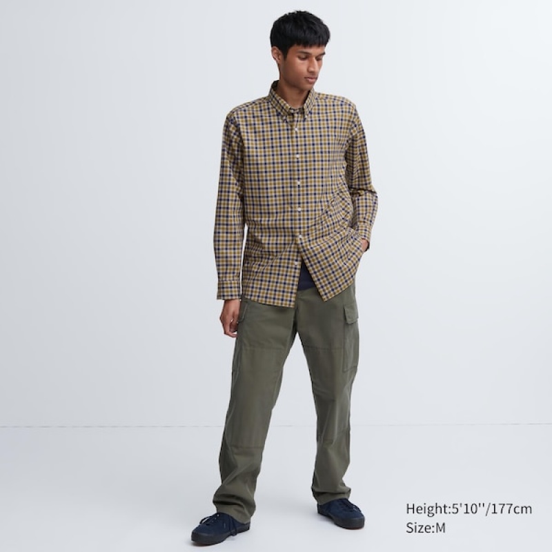 Uniqlo Extra Fine Cotton Broadcloth Checked Long-Sleeve Muške Košulje Žute | 4587-JDMBF