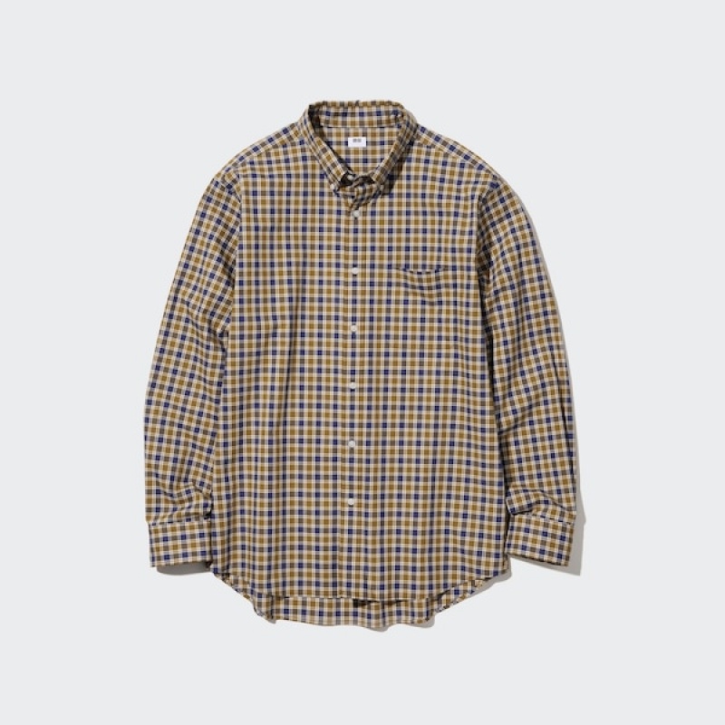 Uniqlo Extra Fine Cotton Broadcloth Checked Long-Sleeve Muške Košulje Žute | 4587-JDMBF