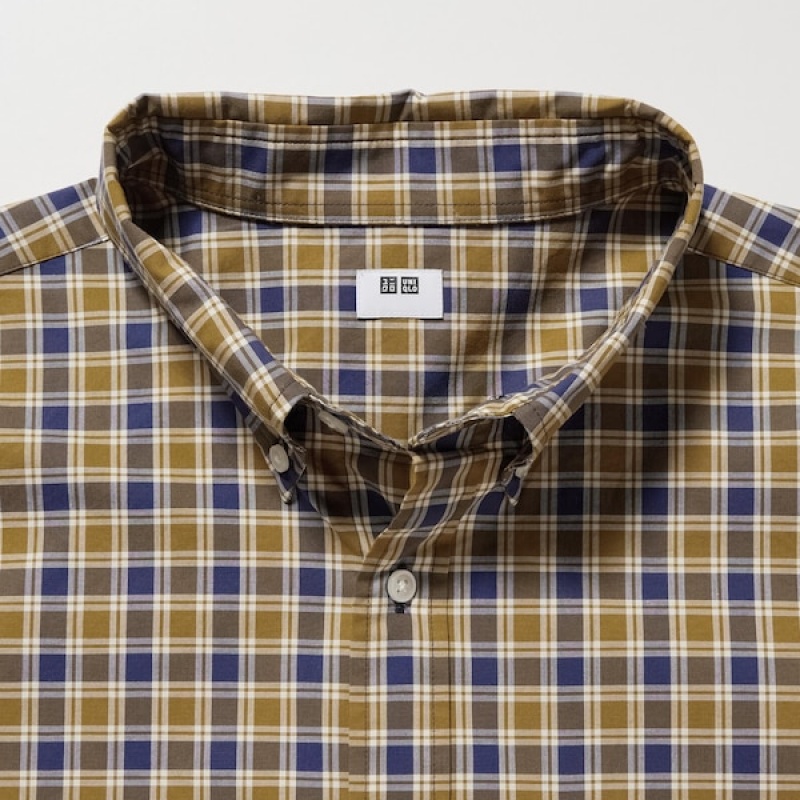 Uniqlo Extra Fine Cotton Broadcloth Checked Long-Sleeve Muške Košulje Žute | 4587-JDMBF
