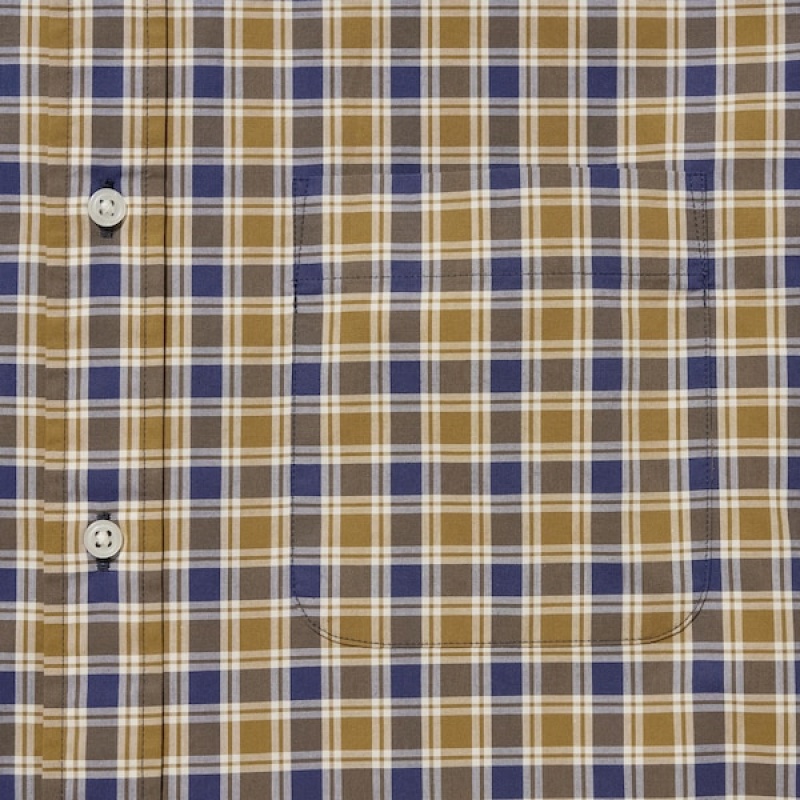 Uniqlo Extra Fine Cotton Broadcloth Checked Long-Sleeve Muške Košulje Žute | 4587-JDMBF
