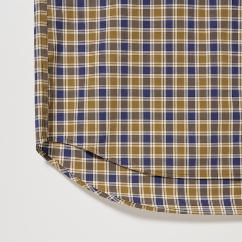 Uniqlo Extra Fine Cotton Broadcloth Checked Long-Sleeve Muške Košulje Žute | 4587-JDMBF