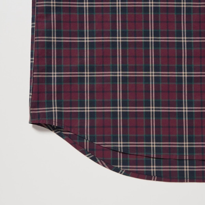 Uniqlo Extra Fine Cotton Broadcloth Checked Long-Sleeve Muške Košulje Bordo | 9014-UAIET