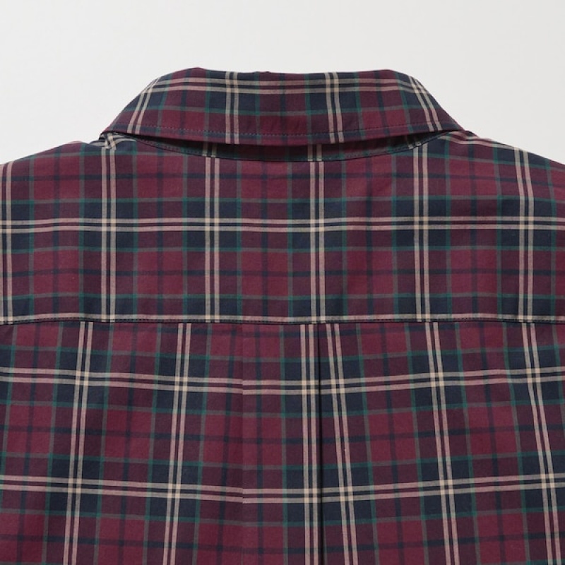 Uniqlo Extra Fine Cotton Broadcloth Checked Long-Sleeve Muške Košulje Bordo | 9014-UAIET