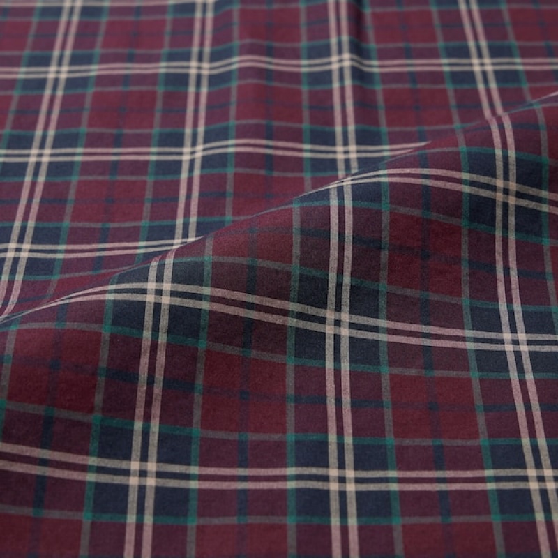 Uniqlo Extra Fine Cotton Broadcloth Checked Long-Sleeve Muške Košulje Bordo | 9014-UAIET