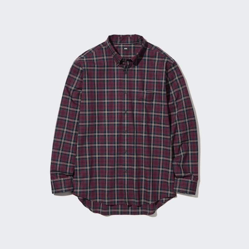 Uniqlo Extra Fine Cotton Broadcloth Checked Long-Sleeve Muške Košulje Bordo | 9014-UAIET
