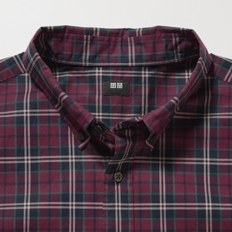 Uniqlo Extra Fine Cotton Broadcloth Checked Long-Sleeve Muške Košulje Bordo | 9014-UAIET