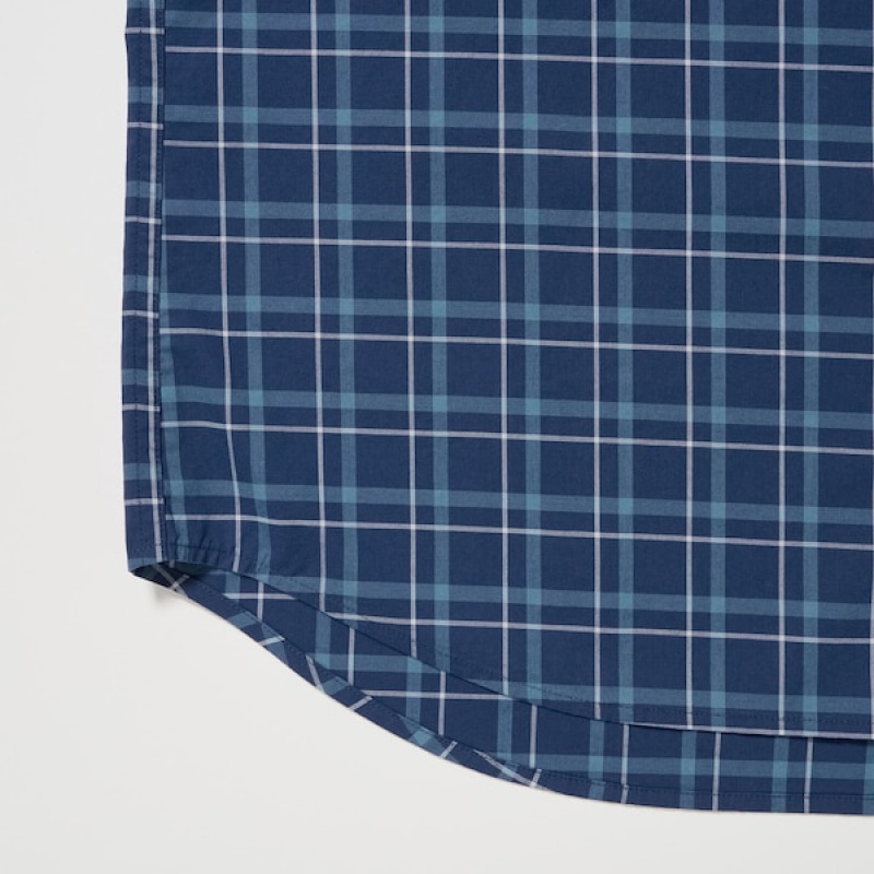 Uniqlo Extra Fine Cotton Broadcloth Checked Long-Sleeve Muške Košulje Plave | 2841-EFZGH