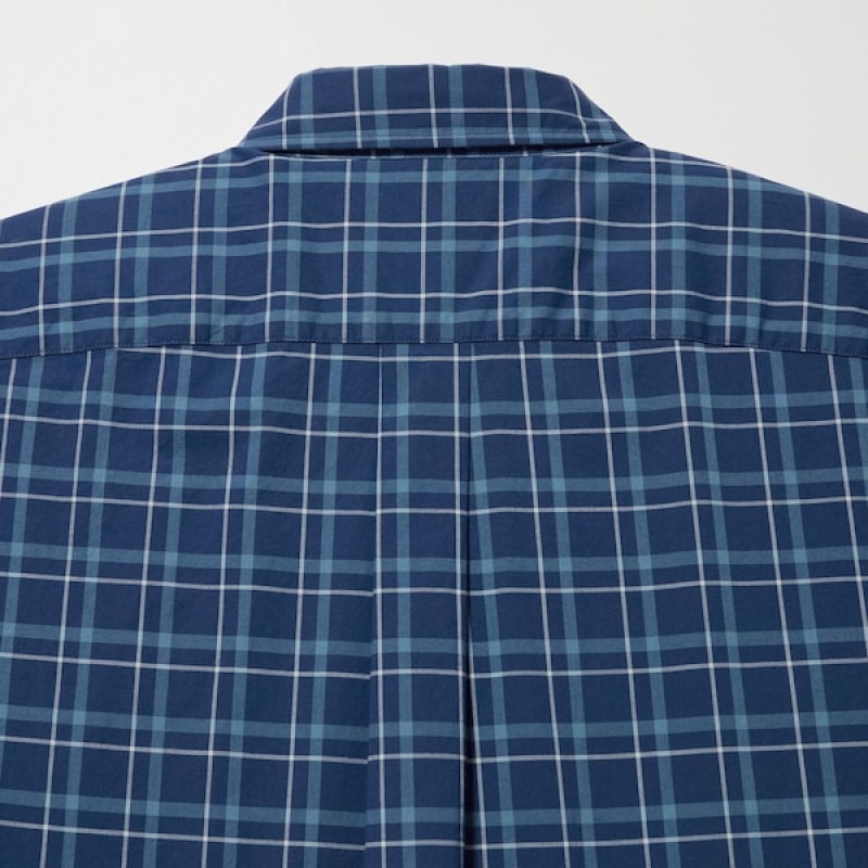 Uniqlo Extra Fine Cotton Broadcloth Checked Long-Sleeve Muške Košulje Plave | 2841-EFZGH