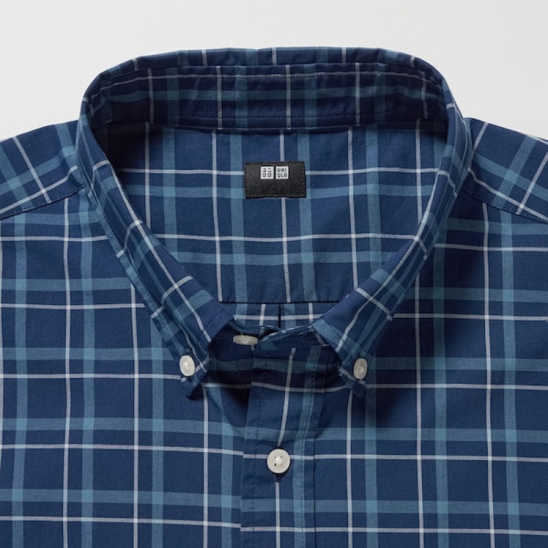 Uniqlo Extra Fine Cotton Broadcloth Checked Long-Sleeve Muške Košulje Plave | 2841-EFZGH