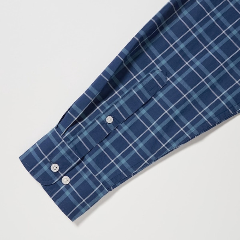 Uniqlo Extra Fine Cotton Broadcloth Checked Long-Sleeve Muške Košulje Plave | 2841-EFZGH