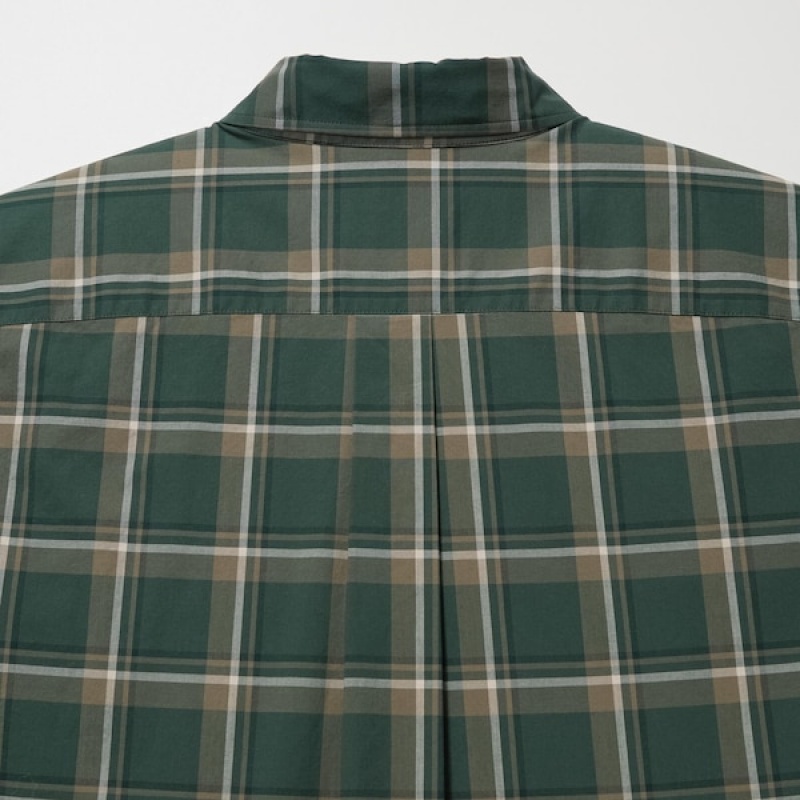 Uniqlo Extra Fine Cotton Broadcloth Checked Long-Sleeve Muške Košulje Maslinasto Zelene | 5149-KHWJO