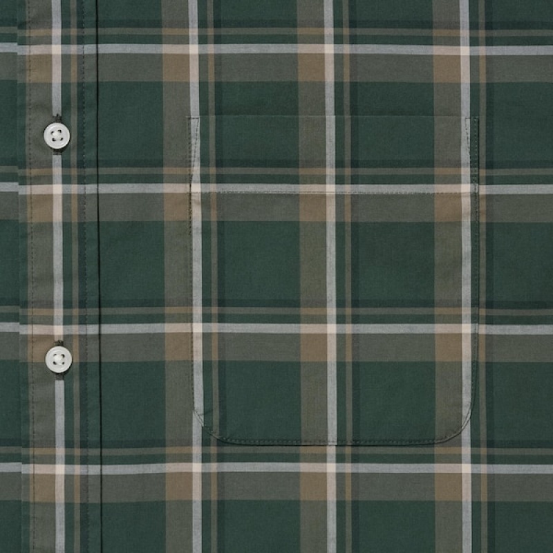 Uniqlo Extra Fine Cotton Broadcloth Checked Long-Sleeve Muške Košulje Maslinasto Zelene | 5149-KHWJO