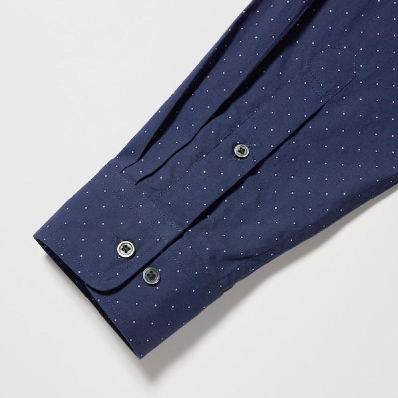 Uniqlo Extra Fine Cotton Broadcloth Dotted Long-Sleeve Muške Košulje Plave | 7498-UBFIZ
