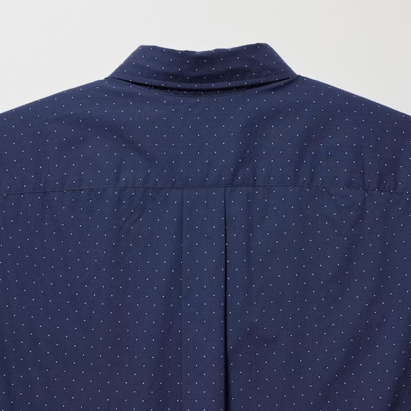 Uniqlo Extra Fine Cotton Broadcloth Dotted Long-Sleeve Muške Košulje Plave | 7498-UBFIZ