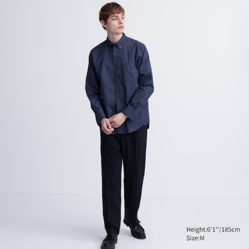Uniqlo Extra Fine Cotton Broadcloth Dotted Long-Sleeve Muške Košulje Plave | 7498-UBFIZ
