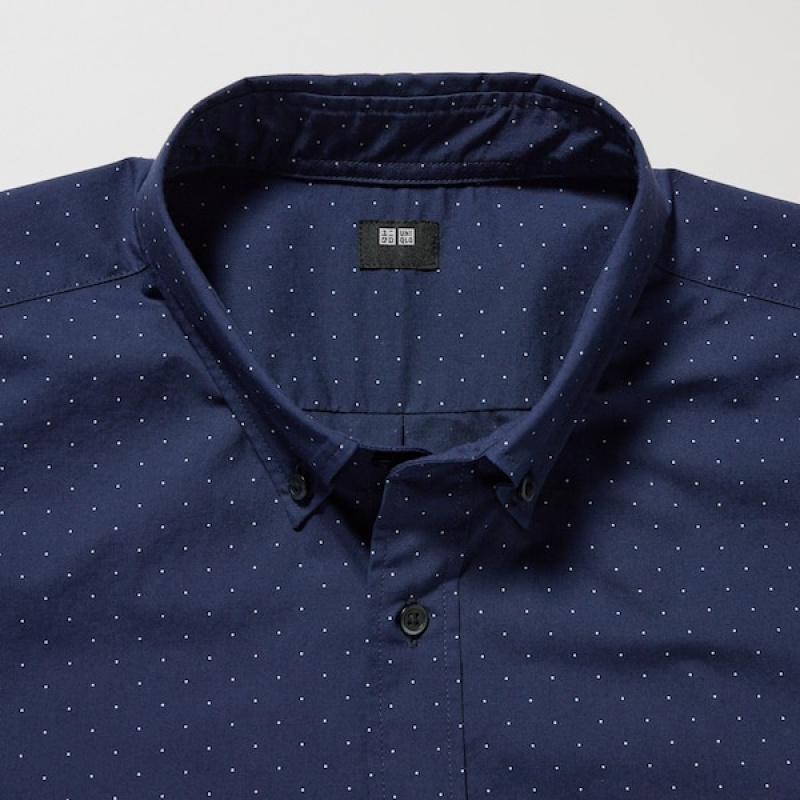 Uniqlo Extra Fine Cotton Broadcloth Dotted Long-Sleeve Muške Košulje Plave | 7498-UBFIZ