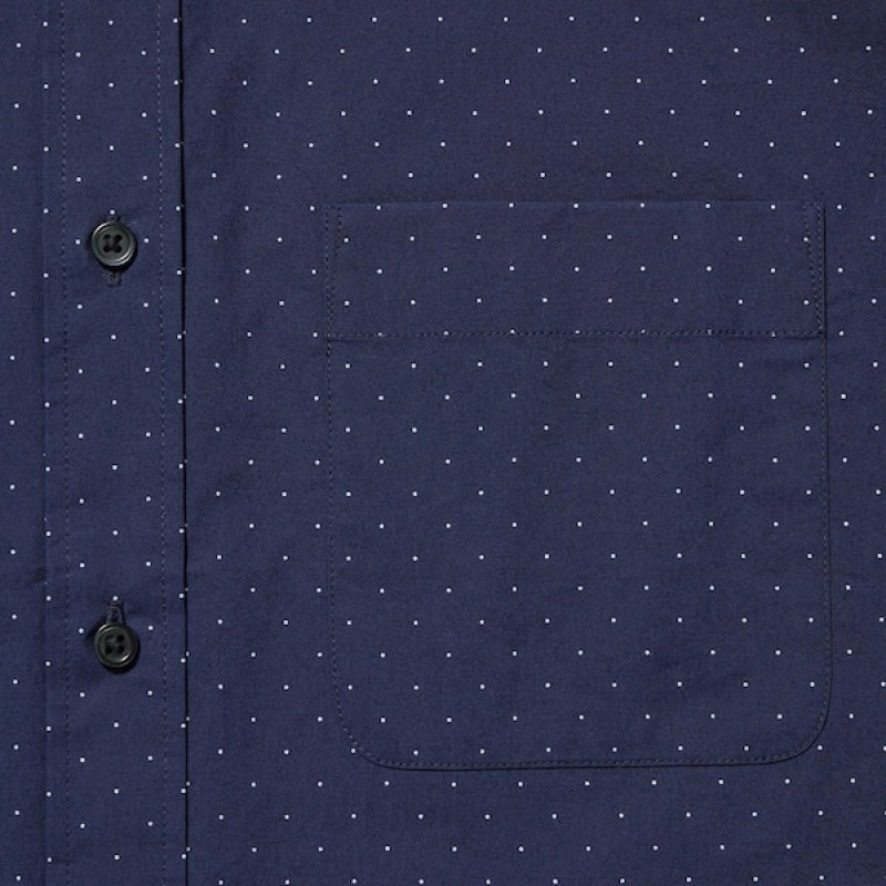Uniqlo Extra Fine Cotton Broadcloth Dotted Long-Sleeve Muške Košulje Plave | 7498-UBFIZ
