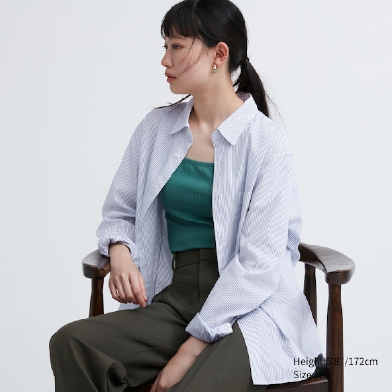 Uniqlo Extra Fine Cotton Broadcloth Long-Sleeve Ženske Košulje Bijele | 8713-IBTYO