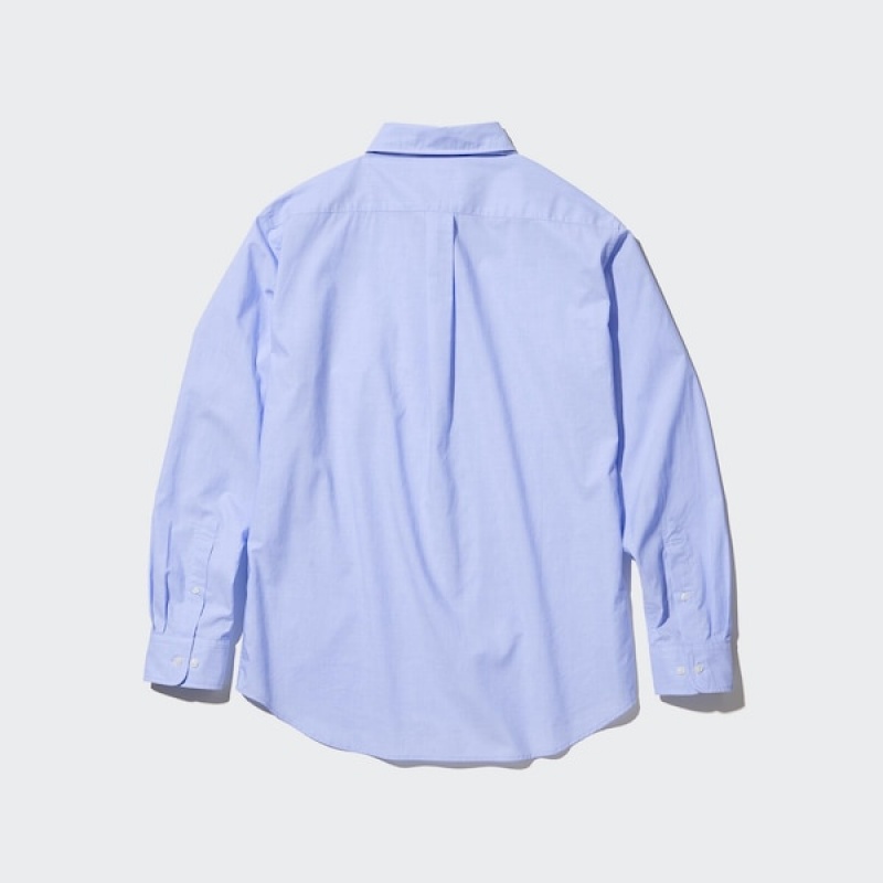 Uniqlo Extra Fine Cotton Broadcloth Long-Sleeve Muške Košulje Plave | 8714-OIDCN
