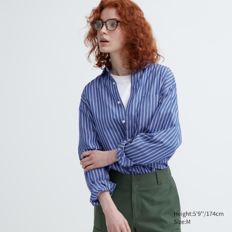 Uniqlo Extra Fine Cotton Broadcloth Long-Sleeve Muške Košulje Plave | 8574-VTJUE