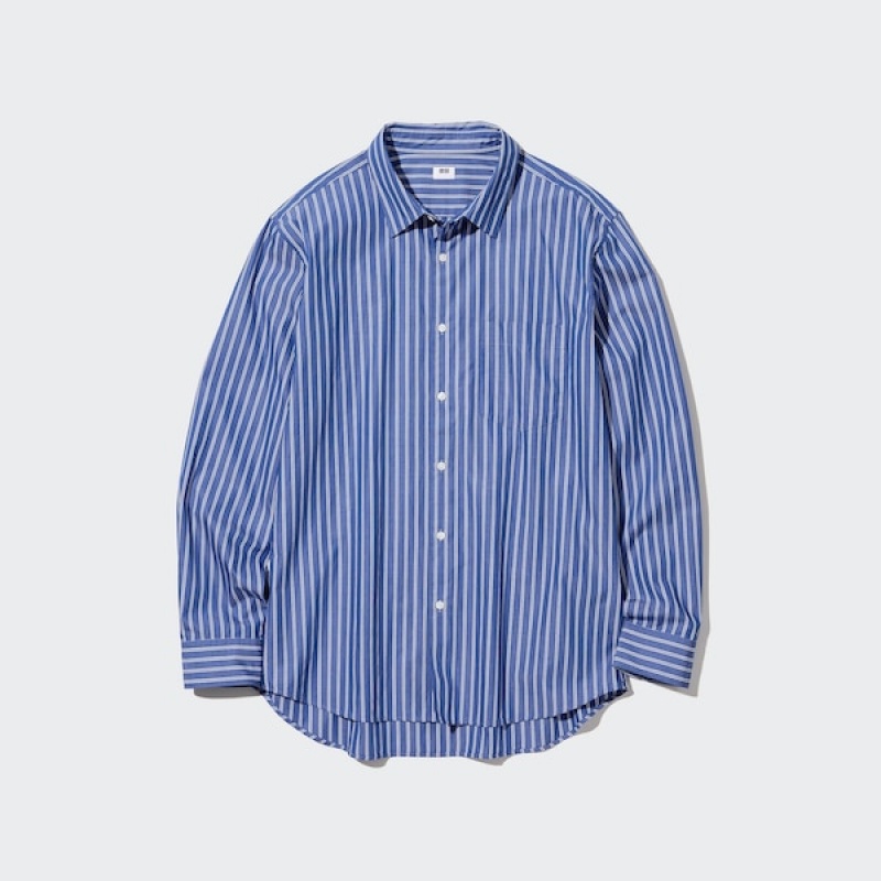 Uniqlo Extra Fine Cotton Broadcloth Long-Sleeve Muške Košulje Plave | 8574-VTJUE