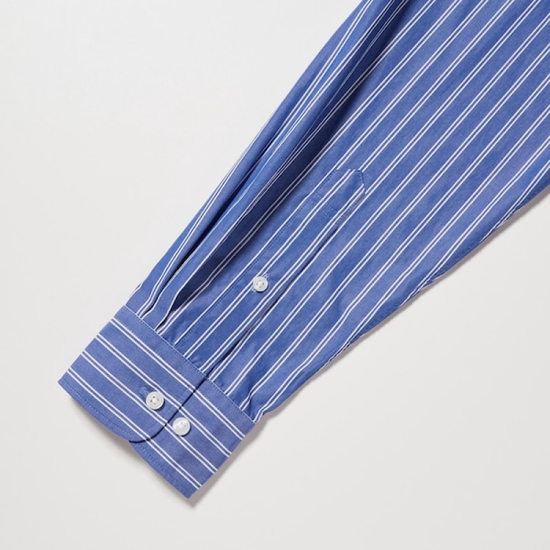 Uniqlo Extra Fine Cotton Broadcloth Long-Sleeve Muške Košulje Plave | 8574-VTJUE
