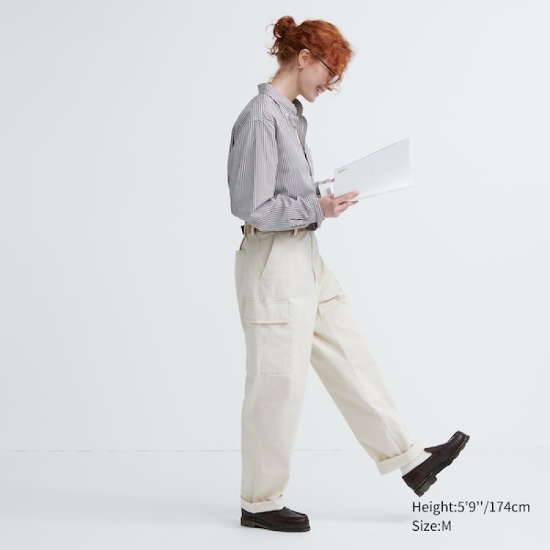 Uniqlo Extra Fine Cotton Broadcloth Prugasta Long-Sleeve Ženske Košulje Narančaste | 9684-BWXEP