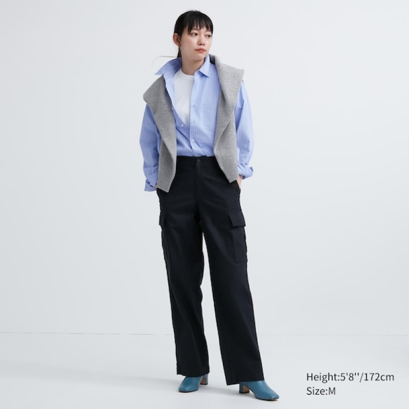 Uniqlo Extra Fine Cotton Broadcloth Prugasta Long-Sleeve Ženske Košulje Plave | 1473-PQLHV