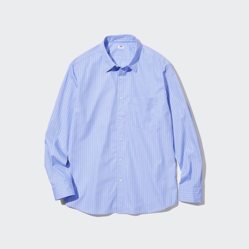 Uniqlo Extra Fine Cotton Broadcloth Prugasta Long-Sleeve Ženske Košulje Plave | 1473-PQLHV